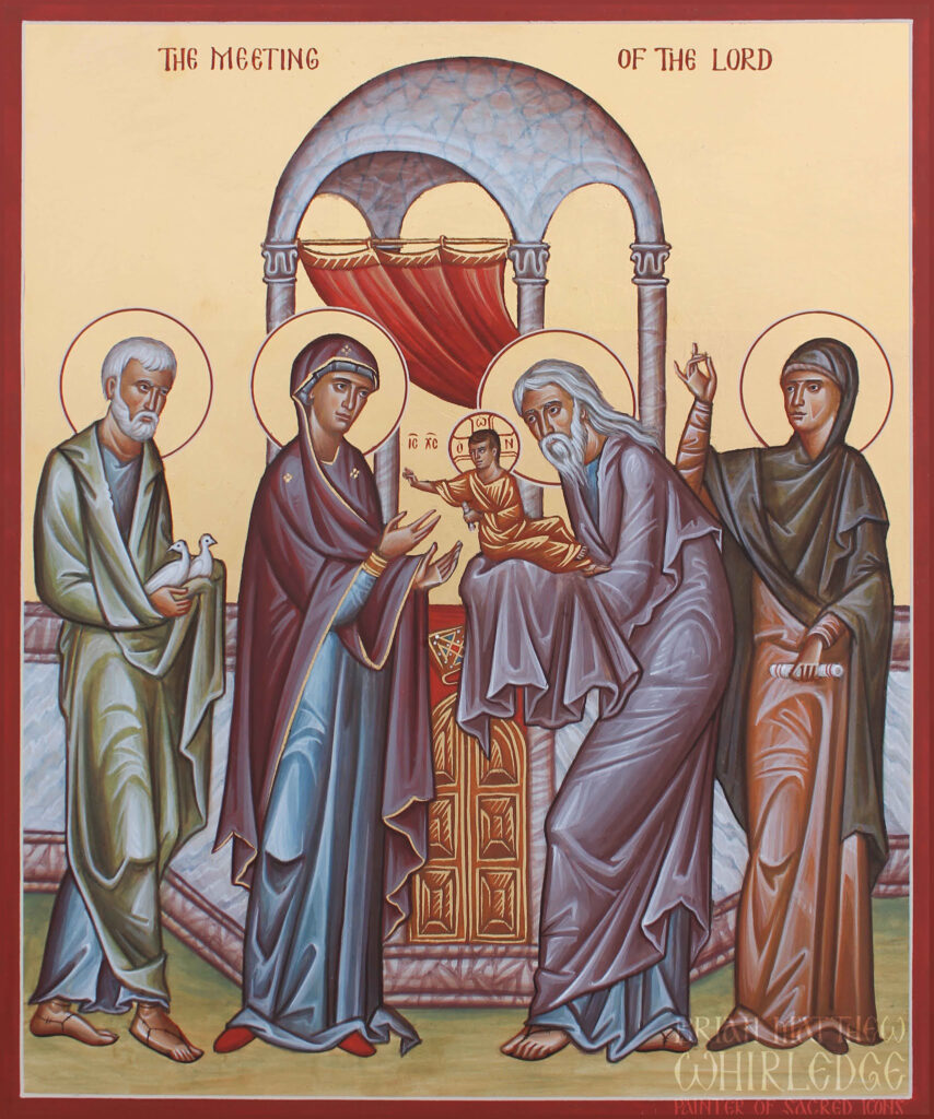 Image of a Byzantine icon commemorating the Meeting (Presentation) of our Lord.